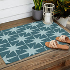 Mid Century Modern Atomic Starbursts Teal Celadon Small Pattern Outdoor Rug Gallery Image 2