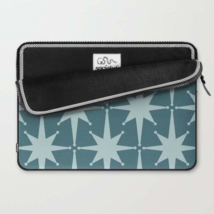 Mid Century Modern Atomic Starbursts Teal Celadon Small Pattern Laptop Sleeve Gallery Image 2