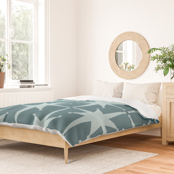 Mid Century Modern Atomic Starbursts Teal Celadon Small Pattern Duvet Cover Gallery Image 2