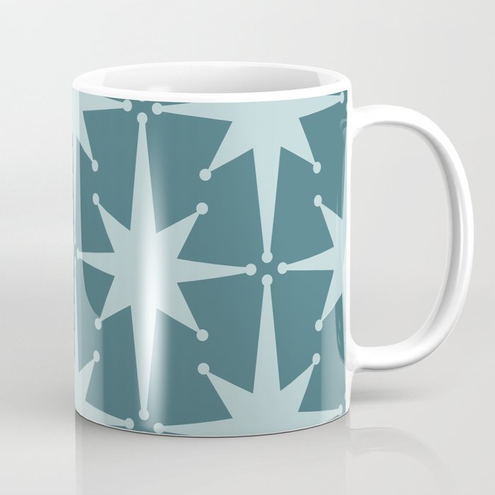 Mid Century Modern Atomic Starbursts Teal Celadon Small Pattern Coffee Mug Gallery Image 1