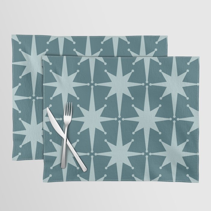 Mid Century Modern Atomic Starbursts Teal Celadon Small Pattern Placemat Gallery Image 1