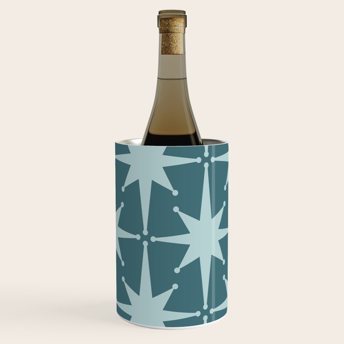 Mid Century Modern Atomic Starbursts Teal Celadon Small Pattern Wine Chiller Gallery Image 2