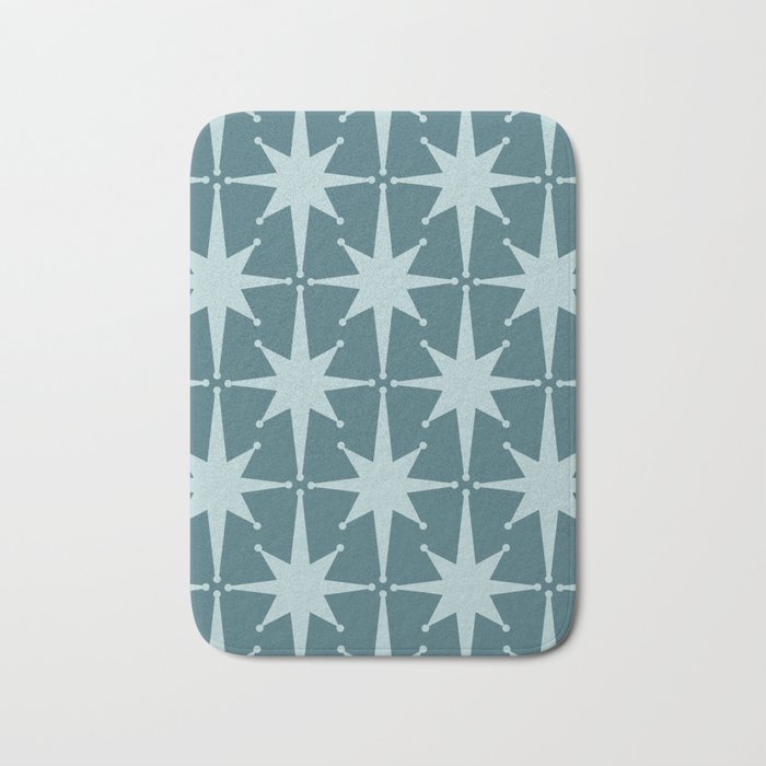 Mid Century Modern Atomic Starbursts Teal Celadon Small Pattern Bath Mat Gallery Image 1