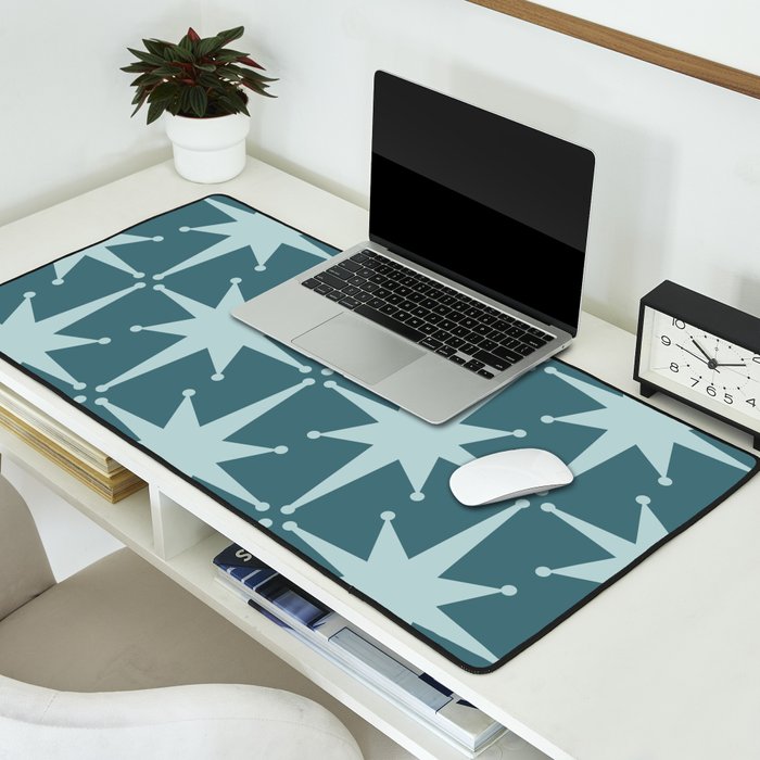 Mid Century Modern Atomic Starbursts Teal Celadon Small Pattern Desk Mat Gallery Image 2