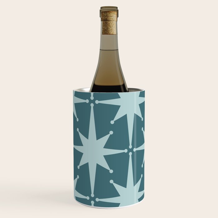 Mid Century Modern Atomic Starbursts Teal Celadon Small Pattern Wine Chiller Gallery Image 3