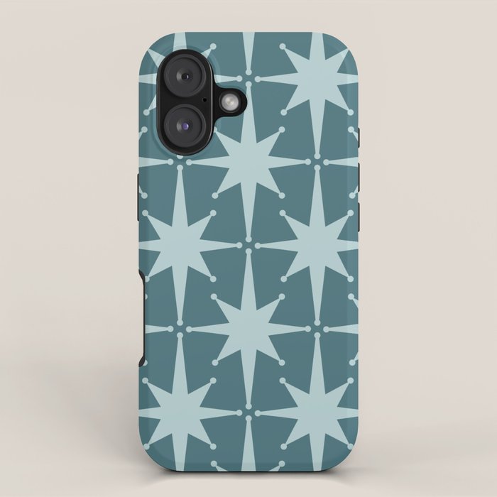 Mid Century Modern Atomic Starbursts Teal Celadon Small Pattern iPhone Case Gallery Image 1