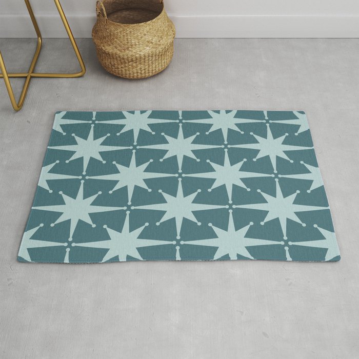 Mid Century Modern Atomic Starbursts Teal Celadon Small Pattern Rug Gallery Image 1