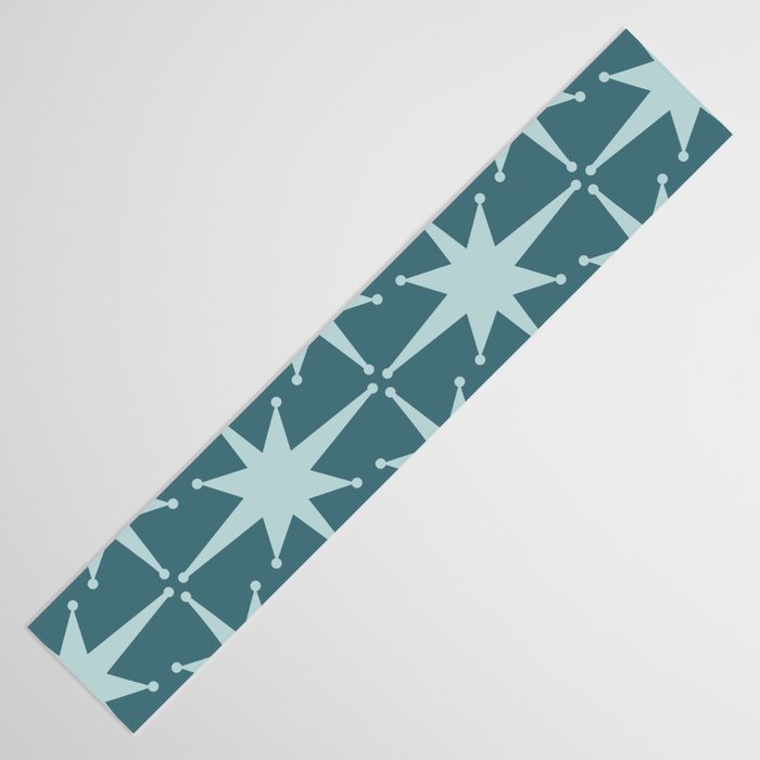 Mid Century Modern Atomic Starbursts Teal Celadon Small Pattern Table Runner Gallery Image 3