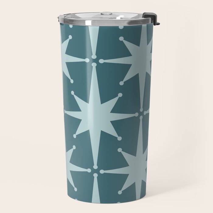 Mid Century Modern Atomic Starbursts Teal Celadon Small Pattern Travel Mug Gallery Image 2
