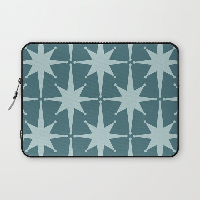 Mid Century Modern Atomic Starbursts Teal Celadon Small Pattern Laptop Sleeve Gallery Image 1