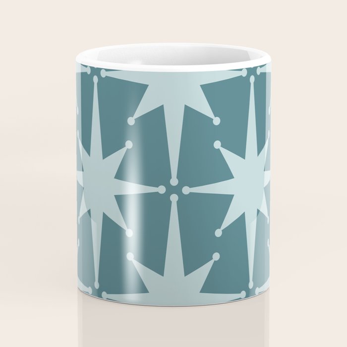 Mid Century Modern Atomic Starbursts Teal Celadon Small Pattern Coffee Mug Gallery Image 4