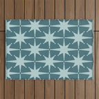 Mid Century Modern Atomic Starbursts Teal Celadon Small Pattern Outdoor Rug Gallery Image 1
