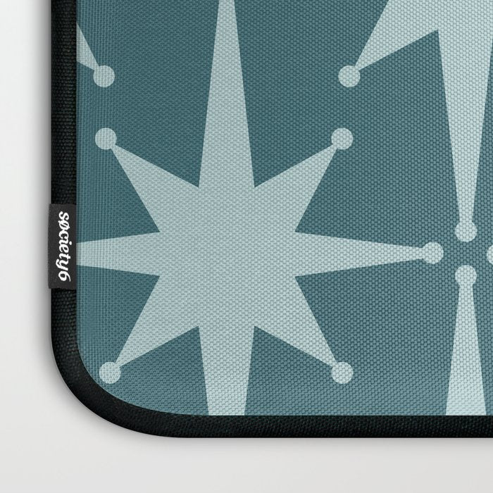 Mid Century Modern Atomic Starbursts Teal Celadon Small Pattern Laptop Sleeve Gallery Image 3