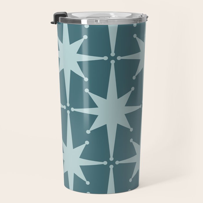 Mid Century Modern Atomic Starbursts Teal Celadon Small Pattern Travel Mug Gallery Image 3