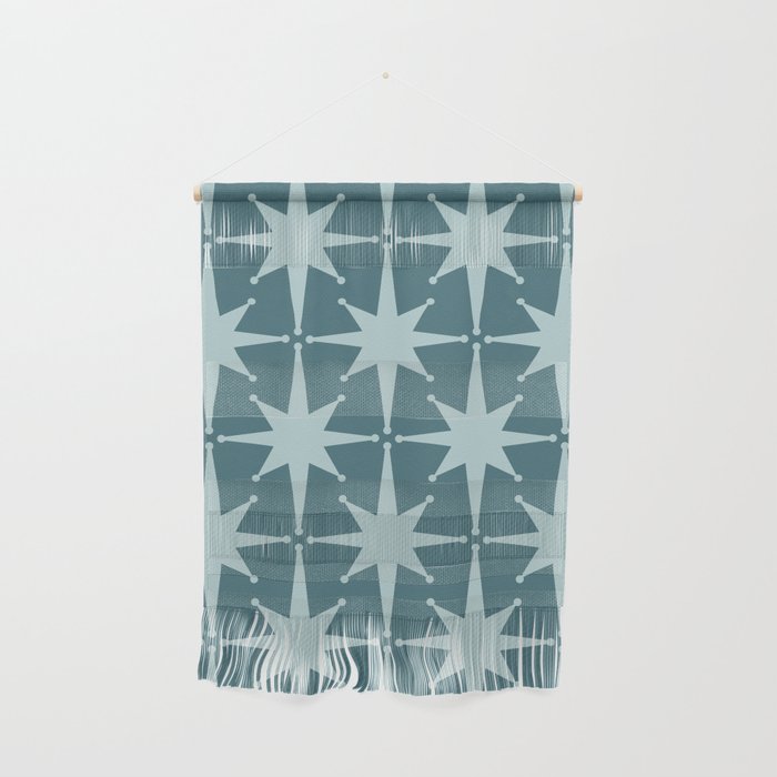 Mid Century Modern Atomic Starbursts Teal Celadon Small Pattern Wall Hanging Gallery Image 1