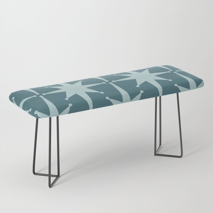 Mid Century Modern Atomic Starbursts Teal Celadon Small Pattern Bench Gallery Image 1