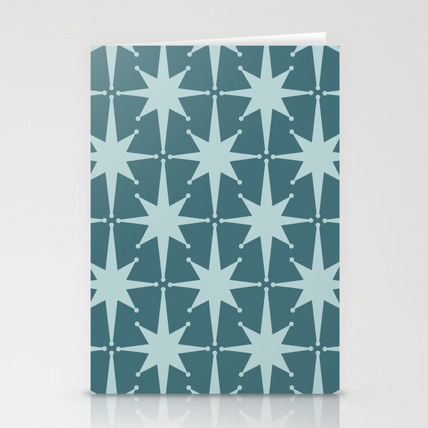 Mid Century Modern Atomic Starbursts Teal Celadon Small Pattern Stationery Card Gallery Image 2