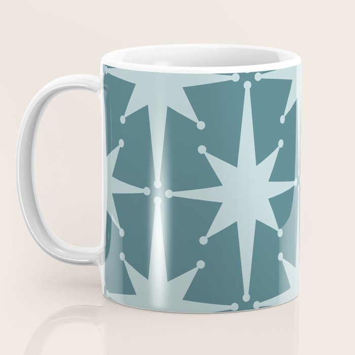 Mid Century Modern Atomic Starbursts Teal Celadon Small Pattern Coffee Mug Gallery Image 3