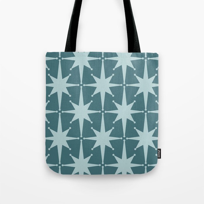 Mid Century Modern Atomic Starbursts Teal Celadon Small Pattern Tote Bag Gallery Image 1