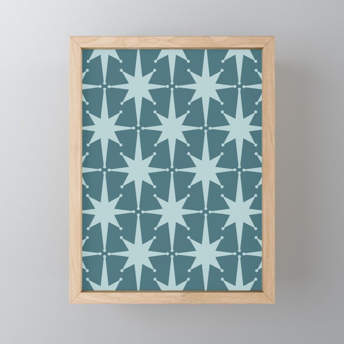 Mid Century Modern Atomic Starbursts Teal Celadon Small Pattern Mini Art Print Gallery Image 1