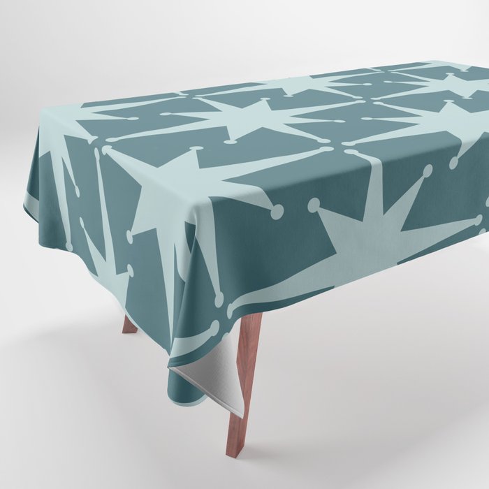 Mid Century Modern Atomic Starbursts Teal Celadon Small Pattern Tablecloth Gallery Image 1
