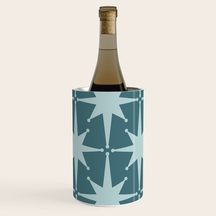 Mid Century Modern Atomic Starbursts Teal Celadon Small Pattern Wine Chiller Gallery Image 1