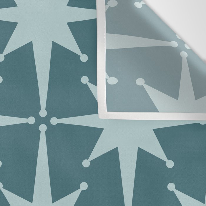 Mid Century Modern Atomic Starbursts Teal Celadon Small Pattern Wall Tapestry Gallery Image 3