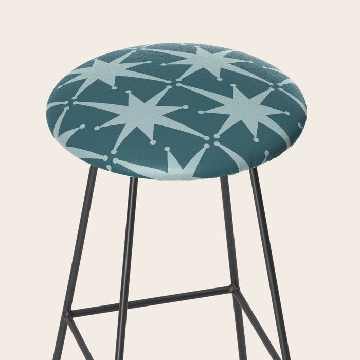 Mid Century Modern Atomic Starbursts Teal Celadon Small Pattern Stool Gallery Image 2