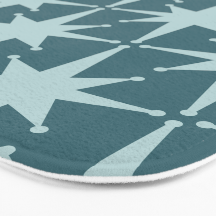 Mid Century Modern Atomic Starbursts Teal Celadon Small Pattern Bath Mat Gallery Image 3