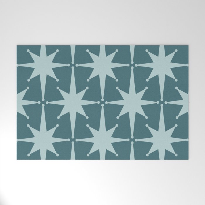 Mid Century Modern Atomic Starbursts Teal Celadon Small Pattern Welcome Mat Gallery Image 1