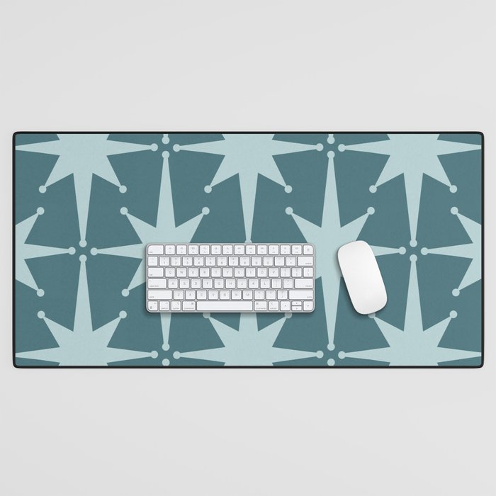 Mid Century Modern Atomic Starbursts Teal Celadon Small Pattern Desk Mat Gallery Image 1