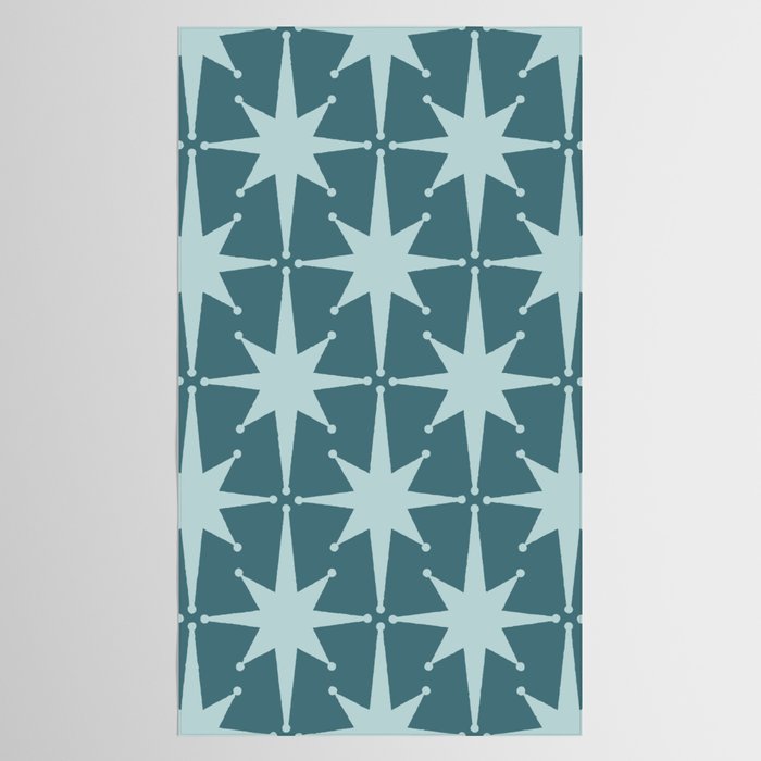 Mid Century Modern Atomic Starbursts Teal Celadon Small Pattern Tablecloth Gallery Image 2