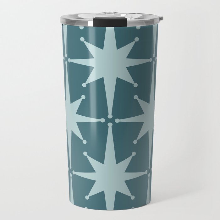 Mid Century Modern Atomic Starbursts Teal Celadon Small Pattern Travel Mug Gallery Image 1