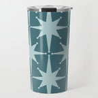 Mid Century Modern Atomic Starbursts Teal Celadon Small Pattern Travel Mug Gallery Image 1