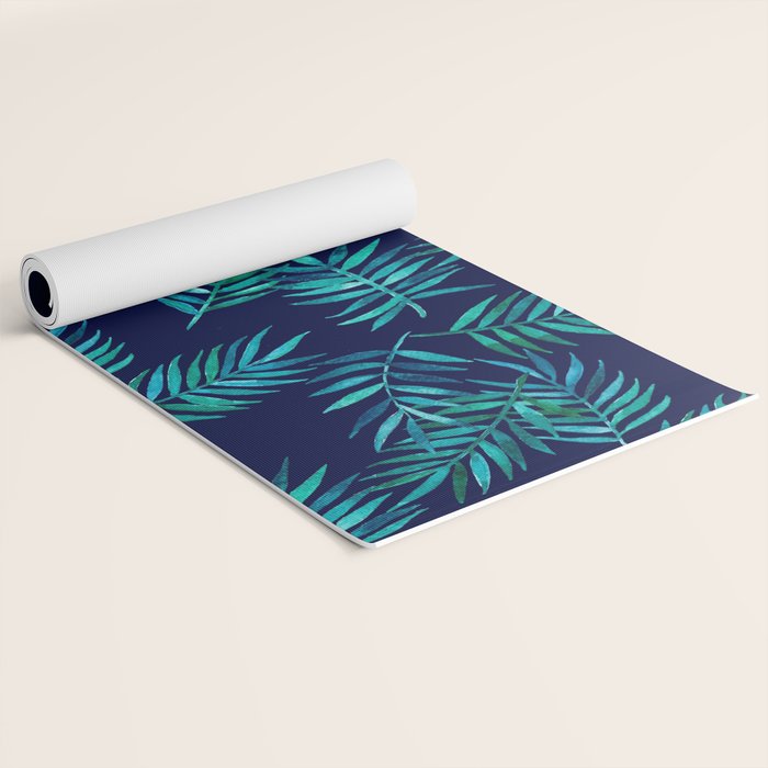 Watercolor Palm Leaves on Navy Yoga Mat Gallery Image 2