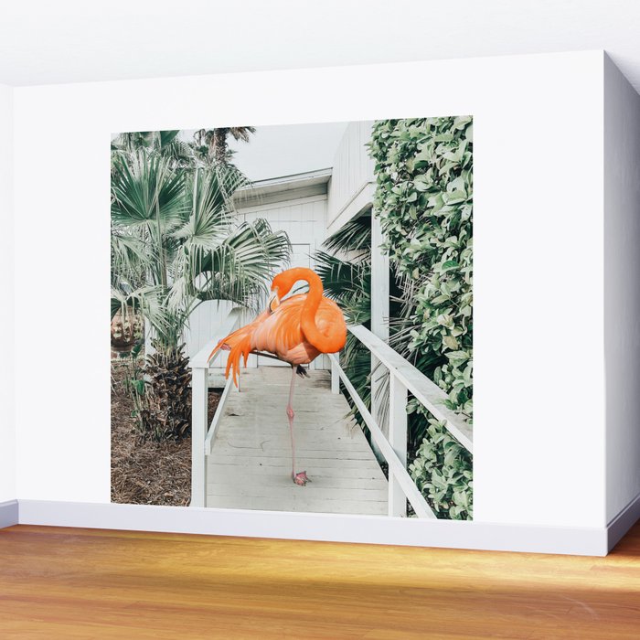 Flamingo Beach House, Wildlife Architecture Jungle Photography, Eclectic Birds Digital Art Wall Mural Gallery Image 2
