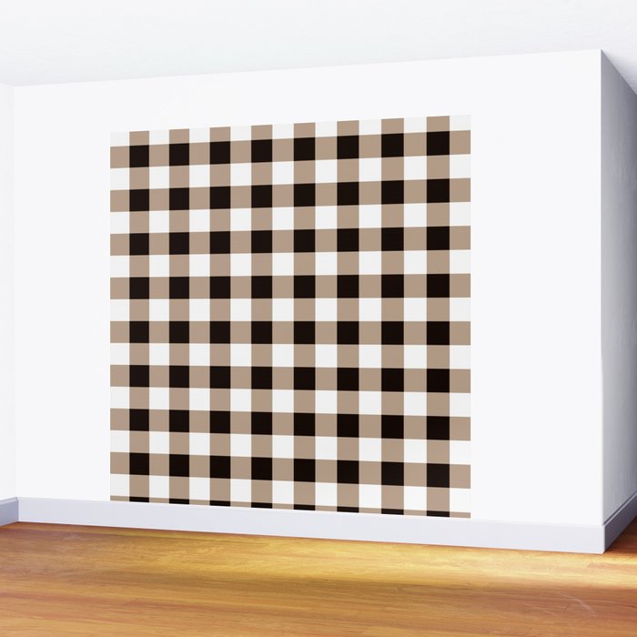 Gingham Large Tan Black White Wall Mural Gallery Image 2