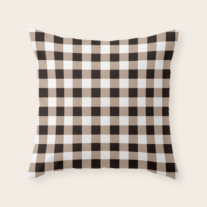 Gingham Large Tan Black White Throw Pillow Gallery Image 6