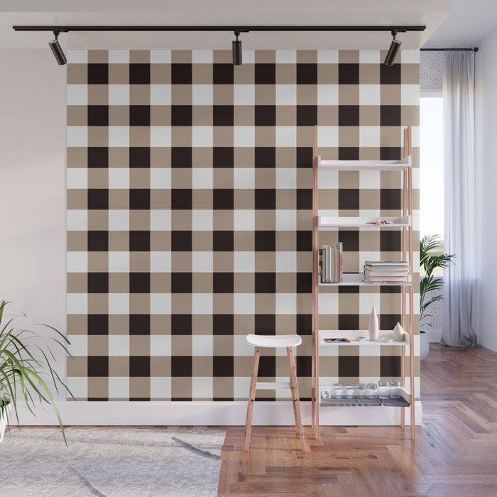 Gingham Large Tan Black White Wall Mural Gallery Image 1