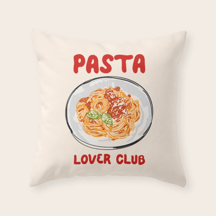 Pasta Lover Club - Italian Spaghetti Illustration Throw Pillow Gallery Image 1