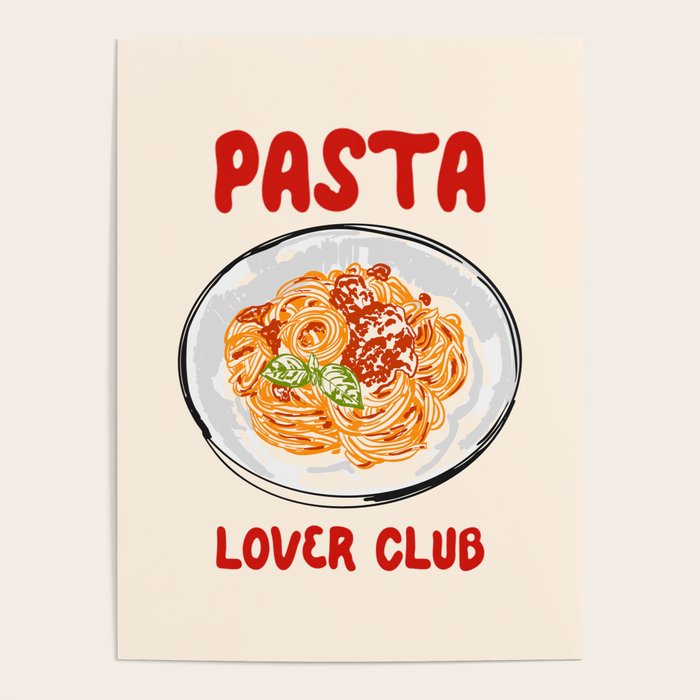 Pasta Lover Club - Italian Spaghetti Illustration Poster Gallery Image 1