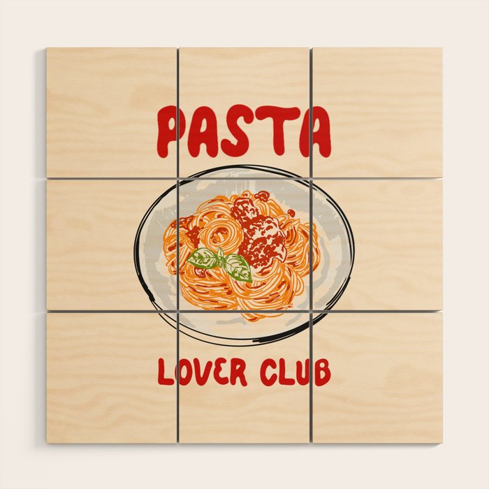 Pasta Lover Club - Italian Spaghetti Illustration Wood Wall Art Gallery Image 1