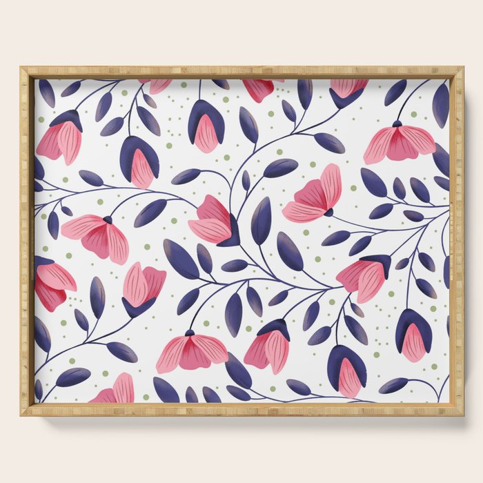 Pink and Blue Floral Tapestry, Poppy Seamless Pattern Serving Tray Gallery Image 1
