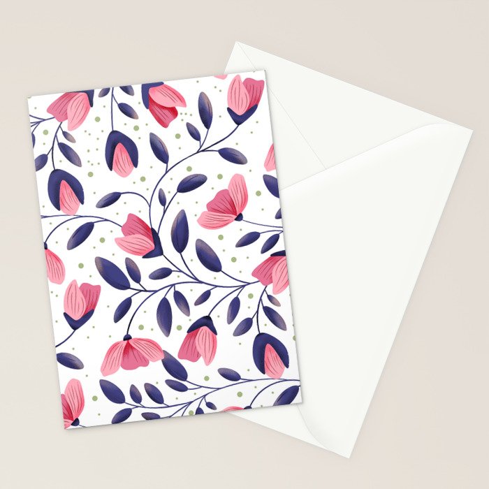 Pink and Blue Floral Tapestry, Poppy Seamless Pattern Stationery Card Gallery Image 2