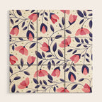 Pink and Blue Floral Tapestry, Poppy Seamless Pattern Wood Wall Art Gallery Image 1