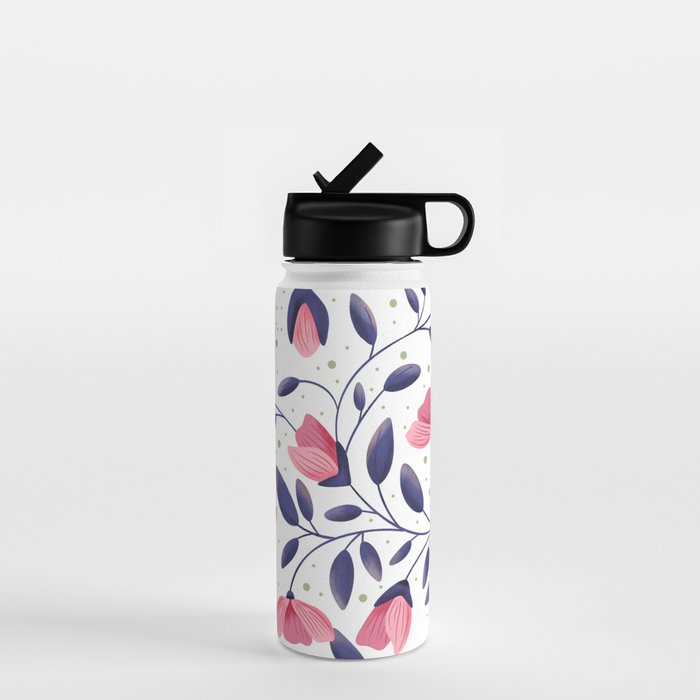 Pink and Blue Floral Tapestry, Poppy Seamless Pattern Water Bottle