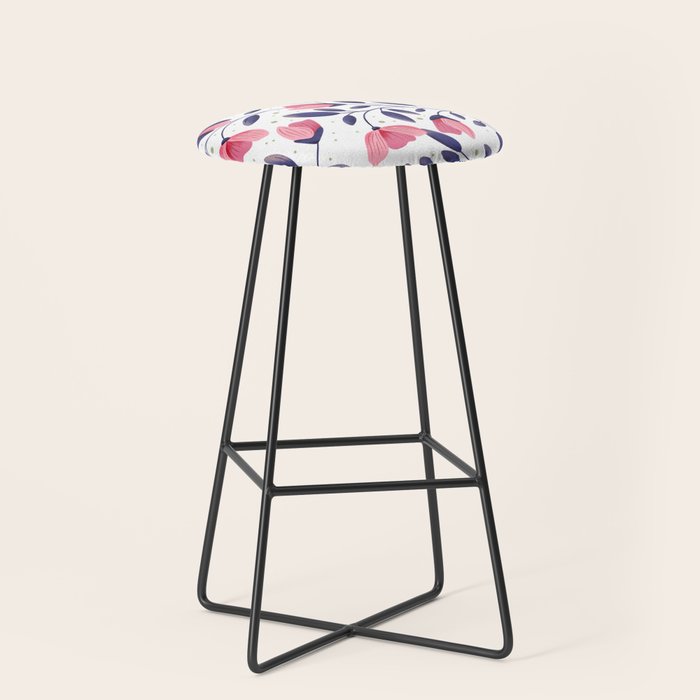 Pink and Blue Floral Tapestry, Poppy Seamless Pattern Stool Gallery Image 1