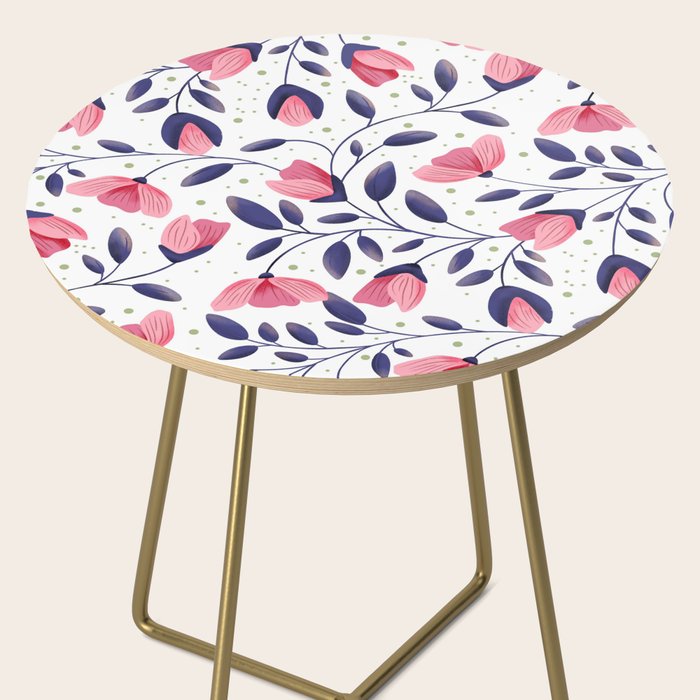 Pink and Blue Floral Tapestry, Poppy Seamless Pattern Side Table Gallery Image 2