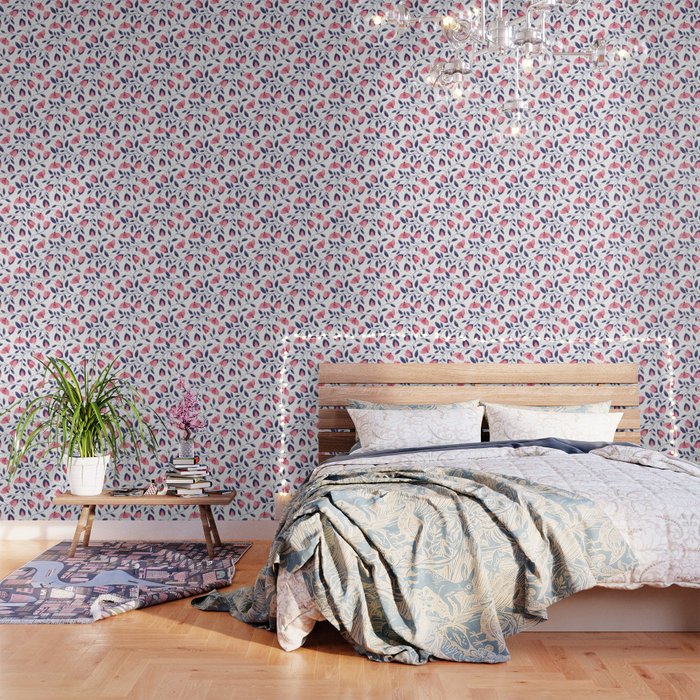 Pink and Blue Floral Tapestry, Poppy Seamless Pattern Wallpaper Gallery Image 3
