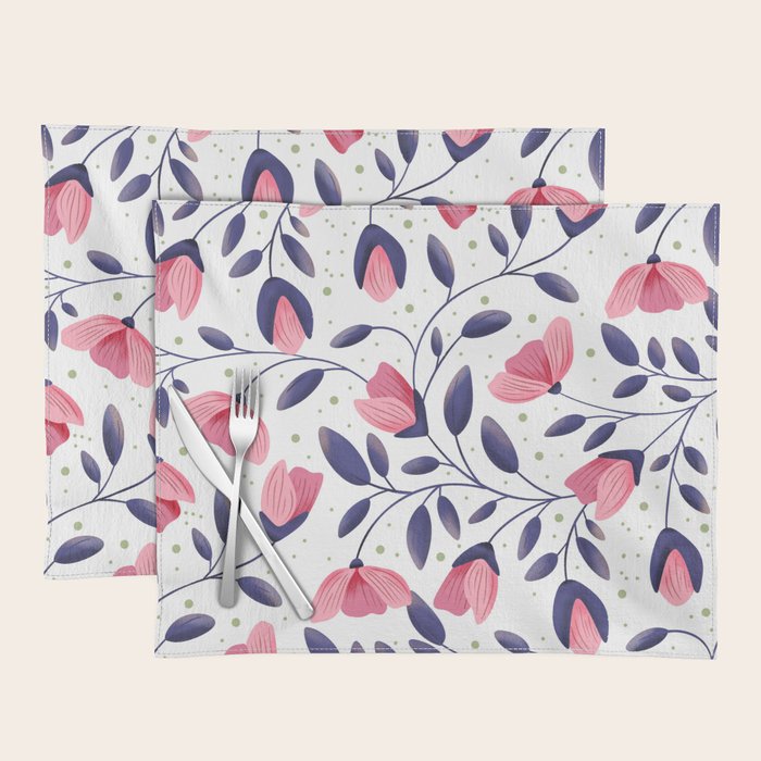 Pink and Blue Floral Tapestry, Poppy Seamless Pattern Placemat Gallery Image 1